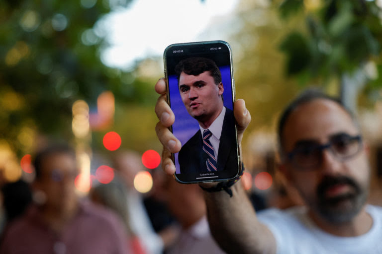 Charlie Kirk being shown at the site of shooting 